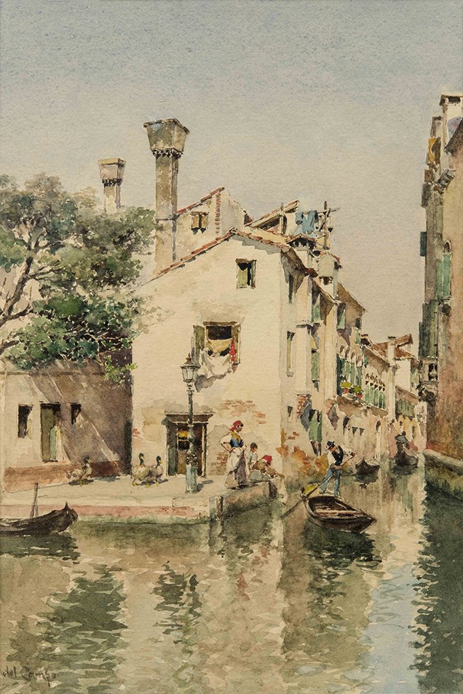 Canal veneciano, acuarela de Federico del Campo